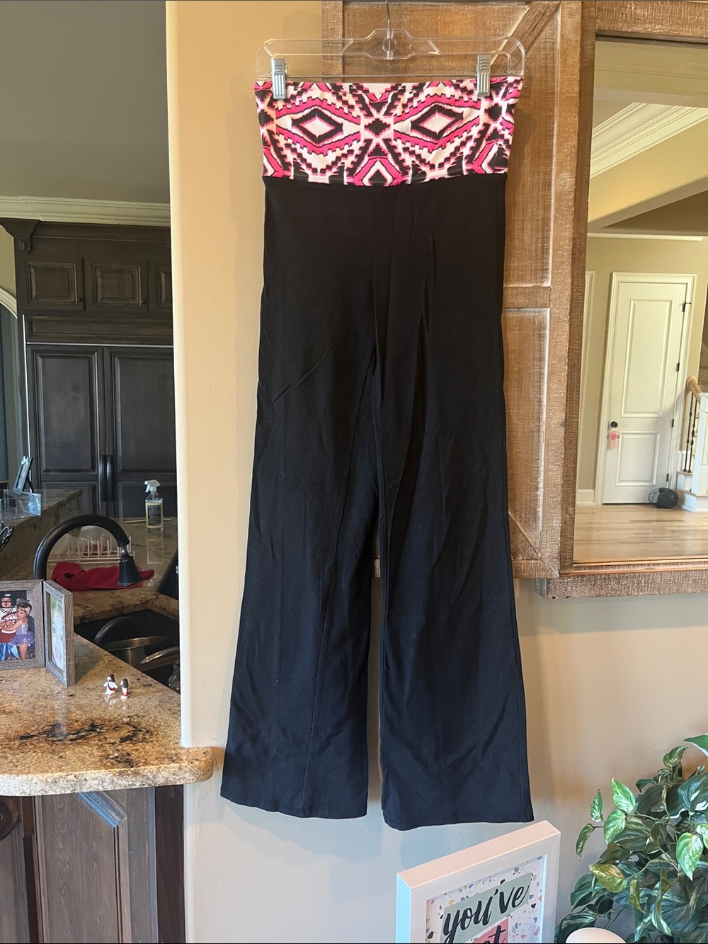 Yoga Pants Black Cotton with colorful waistband and flare leg